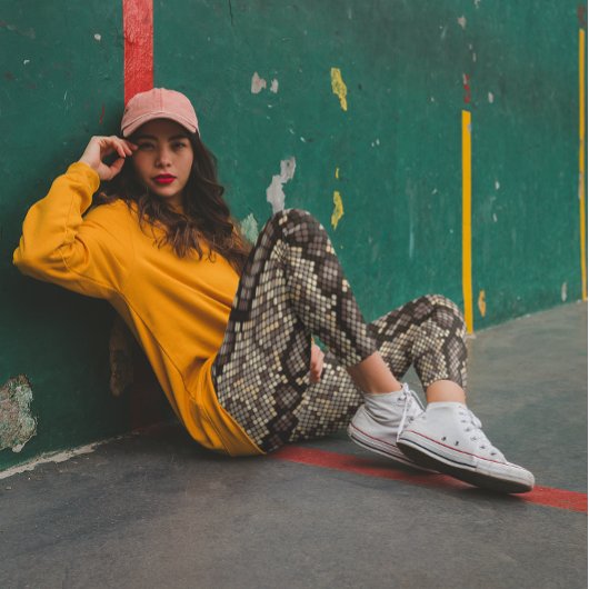 Imitate Brown Beige Snakeskin Edgy Leggings