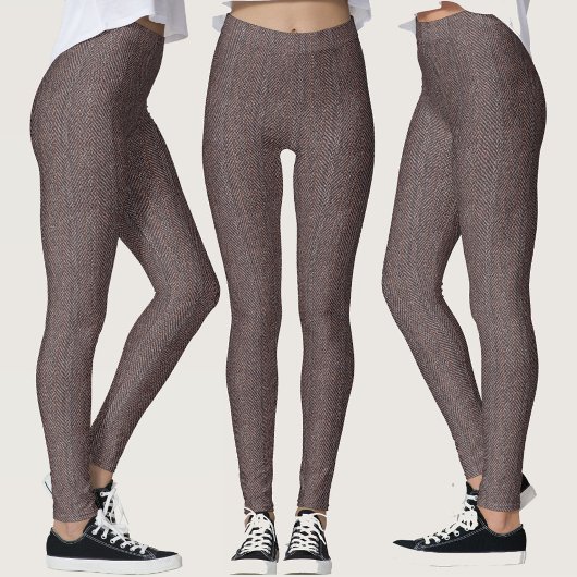 Imitate Brown Herringbone Tweed Muster Stoffe Art Leggings
