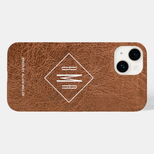 Imitate Brown Leather Monogram Case-Mate iPhone Hülle (Rückseite (Horizontal))