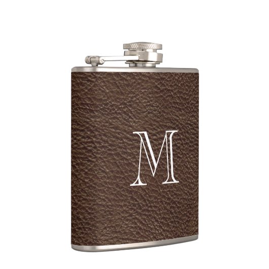 Imitate Brown Leather Monogram Stainless Steel Fla Flachmann (Rechts)