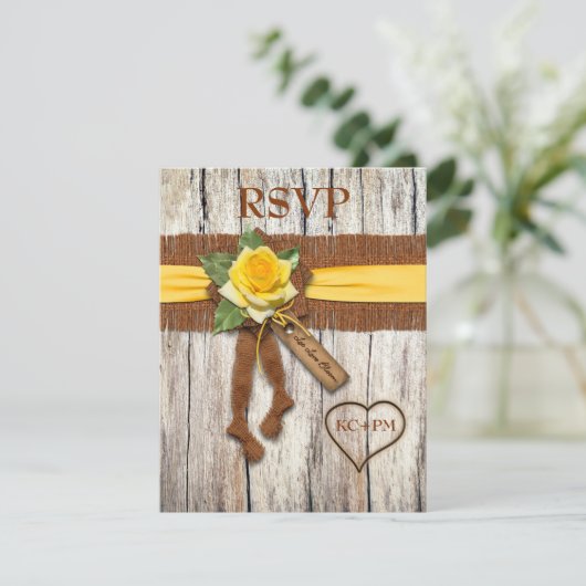 IMITATE Brünlein, Holz, Gelb-Rose-Hochzeitskarte RSVP Karte (Stehend Vorderseite)