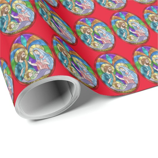 Imitate Buntglasverpackungspapier Krippe Szene Geschenkpapier (Rolleneckpunkt)