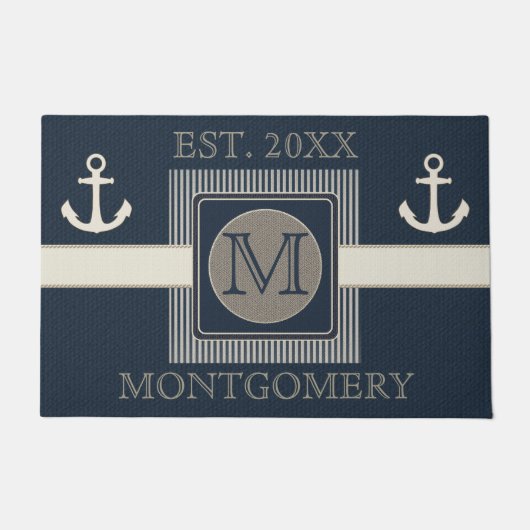 Imitate Burlap-Effekt Nautical Ship's Ankermonogra Fußmatte (Vorderseite)