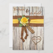 IMITATE Burlap, Holz, Gelbe Rose Hochzeitsempfang Einladung (Vorderseite)