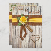 IMITATE Burlap, Holz, Gelbe Rose Hochzeitsempfang Einladung (Vorne/Hinten)