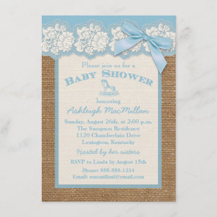 IMITATE Burlap Ivory Lace, Blue Baby Dusche einlad Einladung