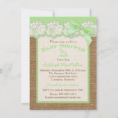 IMITATE Burlap Ivory Lace, Green Baby Dusche einla Einladung (Vorderseite)