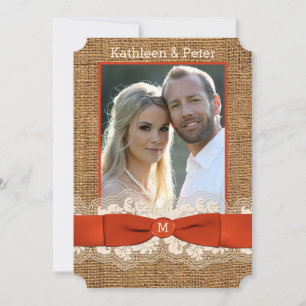 IMITATE Burlap Lace Bow FOTO Hochzeit Einladung - 