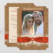IMITATE Burlap Lace Bow FOTO Hochzeit Einladung -  (Vorne/Hinten)