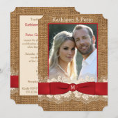 IMITATE Burlap, Lace, Bow FOTO Hochzeit Einladung  (Vorne/Hinten)