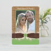 IMITATE Burlap Lace Bow FOTO Hochzeit Einladung, B Einladung (Stehend Vorderseite)