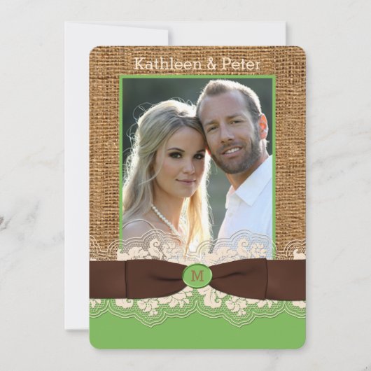 IMITATE Burlap Lace Bow FOTO Hochzeit Einladung, B Einladung (Vorderseite)