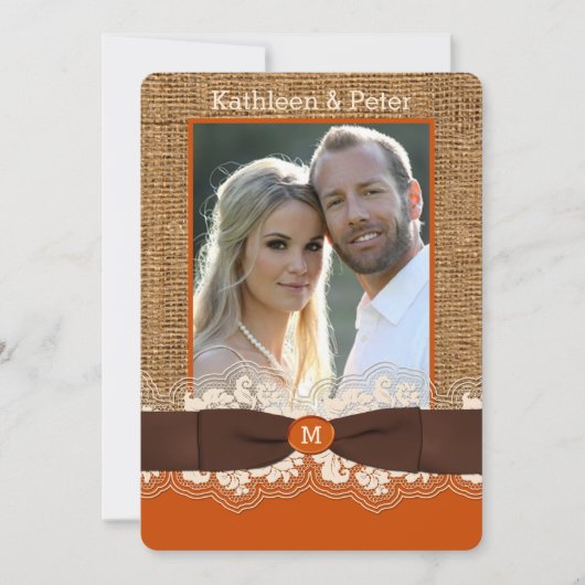 IMITATE Burlap Lace Bow FOTO Hochzeit Einladung, B Einladung (Vorderseite)