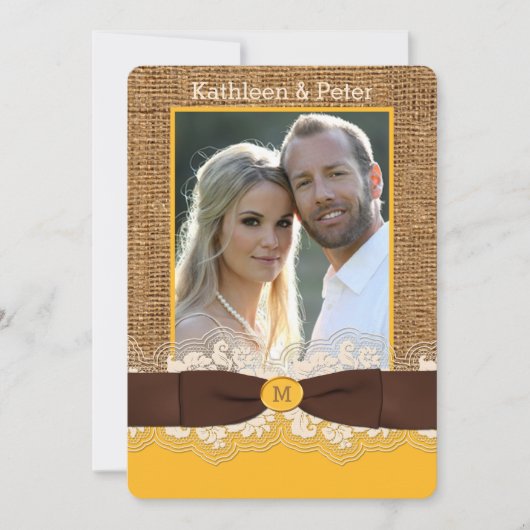 IMITATE Burlap Lace Bow FOTO Hochzeit Einladung, B Einladung (Vorderseite)