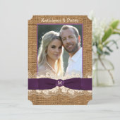 IMITATE Burlap Lace Bow FOTO Hochzeit Einladung, L Einladung (Stehend Vorderseite)