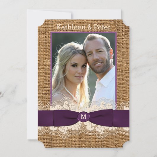 IMITATE Burlap Lace Bow FOTO Hochzeit Einladung, L Einladung (Vorderseite)