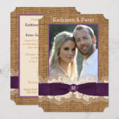 IMITATE Burlap Lace Bow FOTO Hochzeit Einladung, L Einladung (Vorne/Hinten)