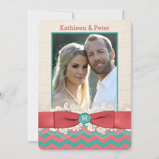 IMITATE Burlap Lace Bow FOTO Hochzeit Einladung, Z Einladung (Vorderseite)