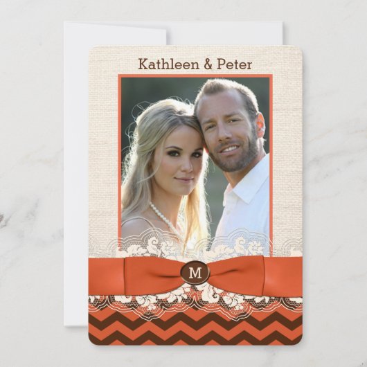 IMITATE Burlap, Lace FOTO Hochzeit Einladung, Zick Einladung (Vorderseite)