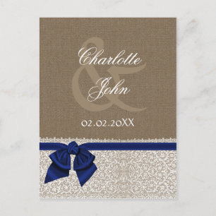 IMITATE Burlap, Marineblau und Weiß Spitze Danke Postkarte