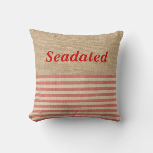 Imitate Burlap Nautic Pillow Red Streifen Monogram Kissen
