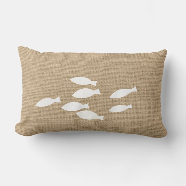 Imitate Burlap Nautical Throw Kissen mit Fisch (Vorderseite)