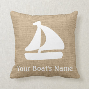 Imitate Burlap Nautical Throw Kissen mit Segelboot