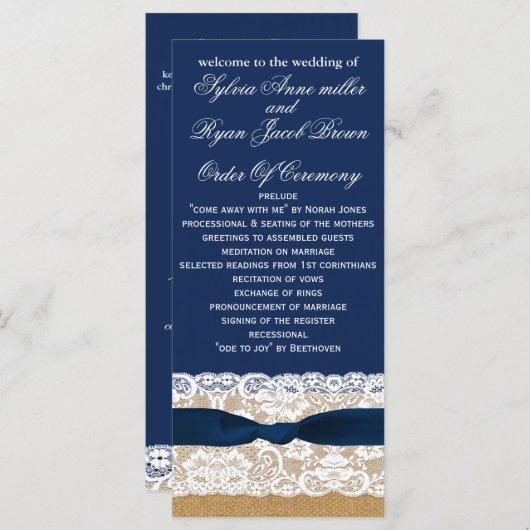 IMITATE Burlap, rustikale Hochzeitsprogramme Teelä Programm (Vorne/Hinten)