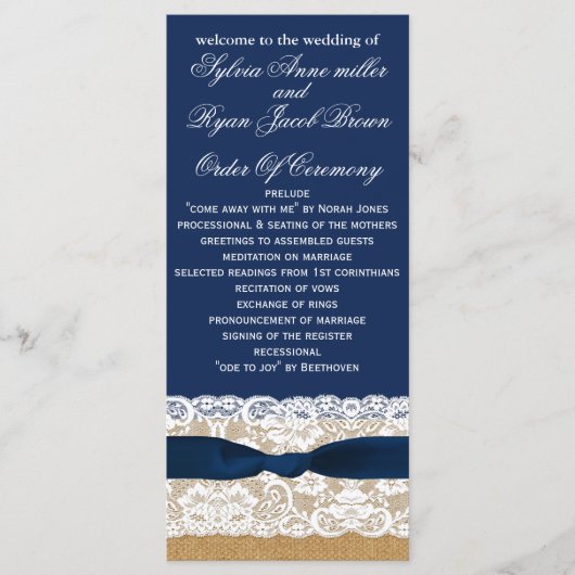 IMITATE Burlap, rustikale Hochzeitsprogramme Teelä Programm (Vorderseite)