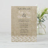 Imitate Burlap und Lace Einladung (Stehend Vorderseite)