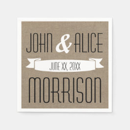 Imitate Burlap White Ribbon Monogram Paper Napkins Serviette