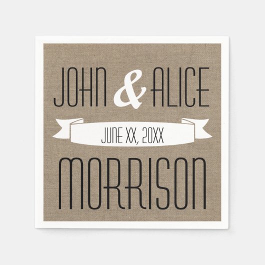 Imitate Burlap White Ribbon Monogram Paper Napkins Serviette (Vorderseite)
