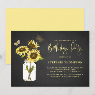 Imitate Chalkboard Gelbe Sonnenblumen Geburtstagsp Einladung