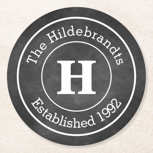 Imitate Chalkboard Monogramm Personalisiert Runder Pappuntersetzer (Vorderseite)