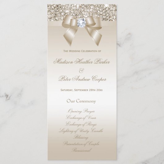 Imitate Champagne Sequins Diamond Bow Wedding Prog Programm (Vorderseite)