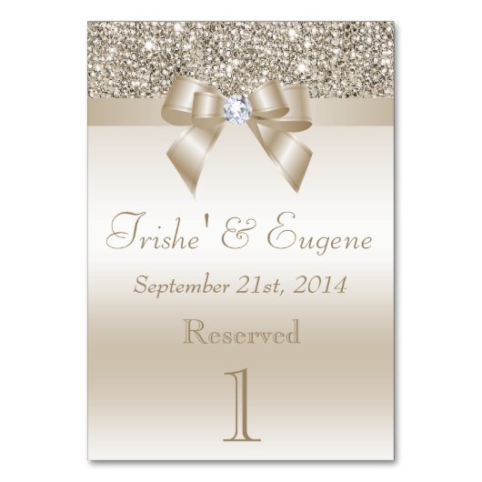 Imitate Champagnersequenzen und Bows Tischnummer (Vorderseite)