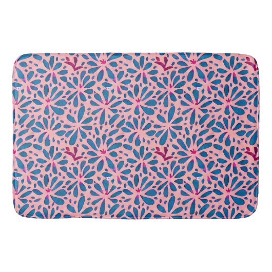 Imitate Cutout Pink Blue Folk Kunst Inspiriert Badematte (Vorderseite)