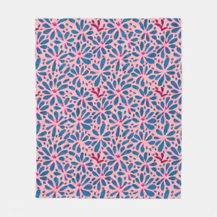 Imitate Cutout Pink Blue Folk Kunst Inspiriert Fleecedecke
