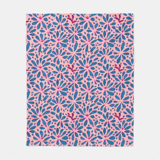 Imitate Cutout Pink Blue Folk Kunst Inspiriert Fleecedecke (Vorderseite)