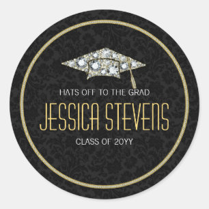 Imitate Damions und Gold Abschluss Hat 2b Runder Aufkleber