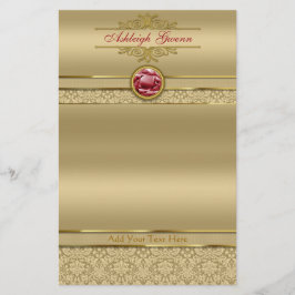 Imitate Dark Ruby Red Gemstone Metallic Gold Damas Briefpapier