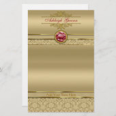 Imitate Dark Ruby Red Gemstone Metallic Gold Damas Briefpapier (Vorne/Hinten)