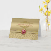 Imitate Dark Ruby Red Gemstone Metallic Gold Damas Karte (Gelbe Blume)