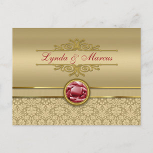 Imitate Dark Ruby Red Gemstone Metallic Gold Damas Postkarte