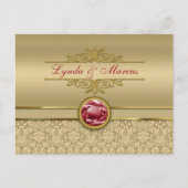 Imitate Dark Ruby Red Gemstone Metallic Gold Damas Postkarte (Vorderseite)