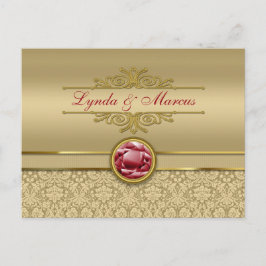 Imitate Dark Ruby Red Gemstone Metallic Gold Damas Postkarte