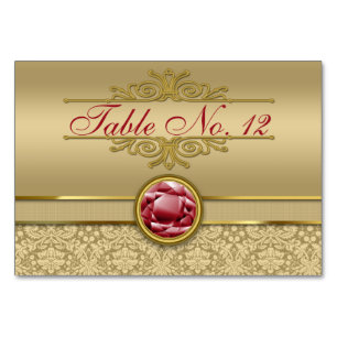 Imitate Dark Ruby Red Gemstone Metallic Gold Damas Tischnummer