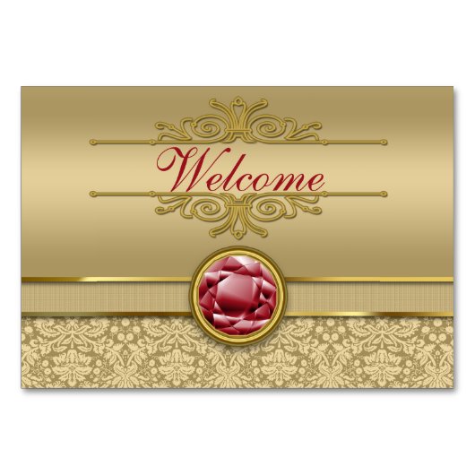 Imitate Dark Ruby Red Gemstone Metallic Gold Damas Tischnummer (Rückseite)