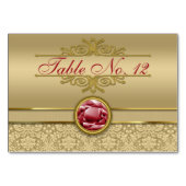 Imitate Dark Ruby Red Gemstone Metallic Gold Damas Tischnummer (Vorderseite)
