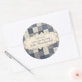 Imitate Denim Blue-Creme-Quiltermuster Runder Aufkleber (Umschlag)